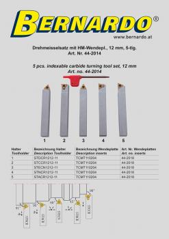 Turning tools sets Bernardo Indexable carbide turning tool set, 12 mm, 5 pcs.