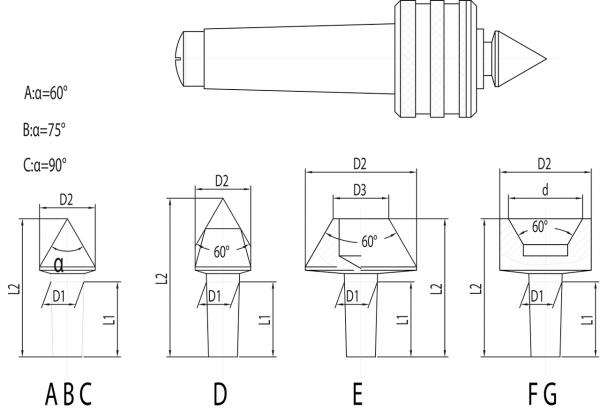 Live center / Ball nose live center Bernardo Medium live center SMA - MT 2