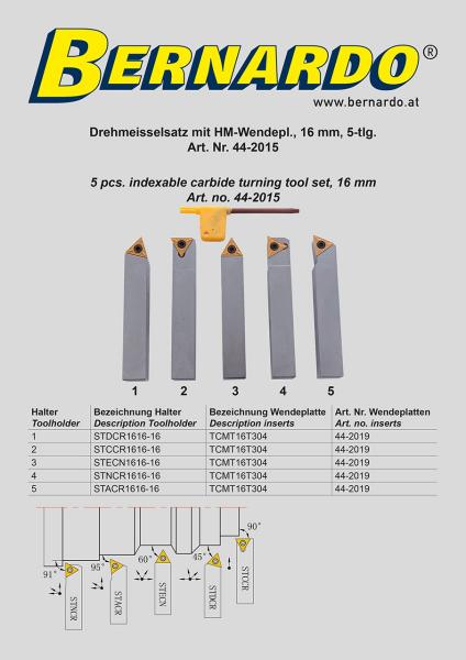 Drehmeisselsätze Bernardo Drehmeißelsatz mit HM-Wendeplatten, 16 mm, 5-tlg.