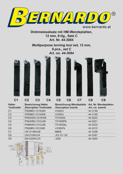 Drehmeisselsätze Bernardo Drehmeißelsatz mit HM-Wendeplatten, 12 mm, Satz C